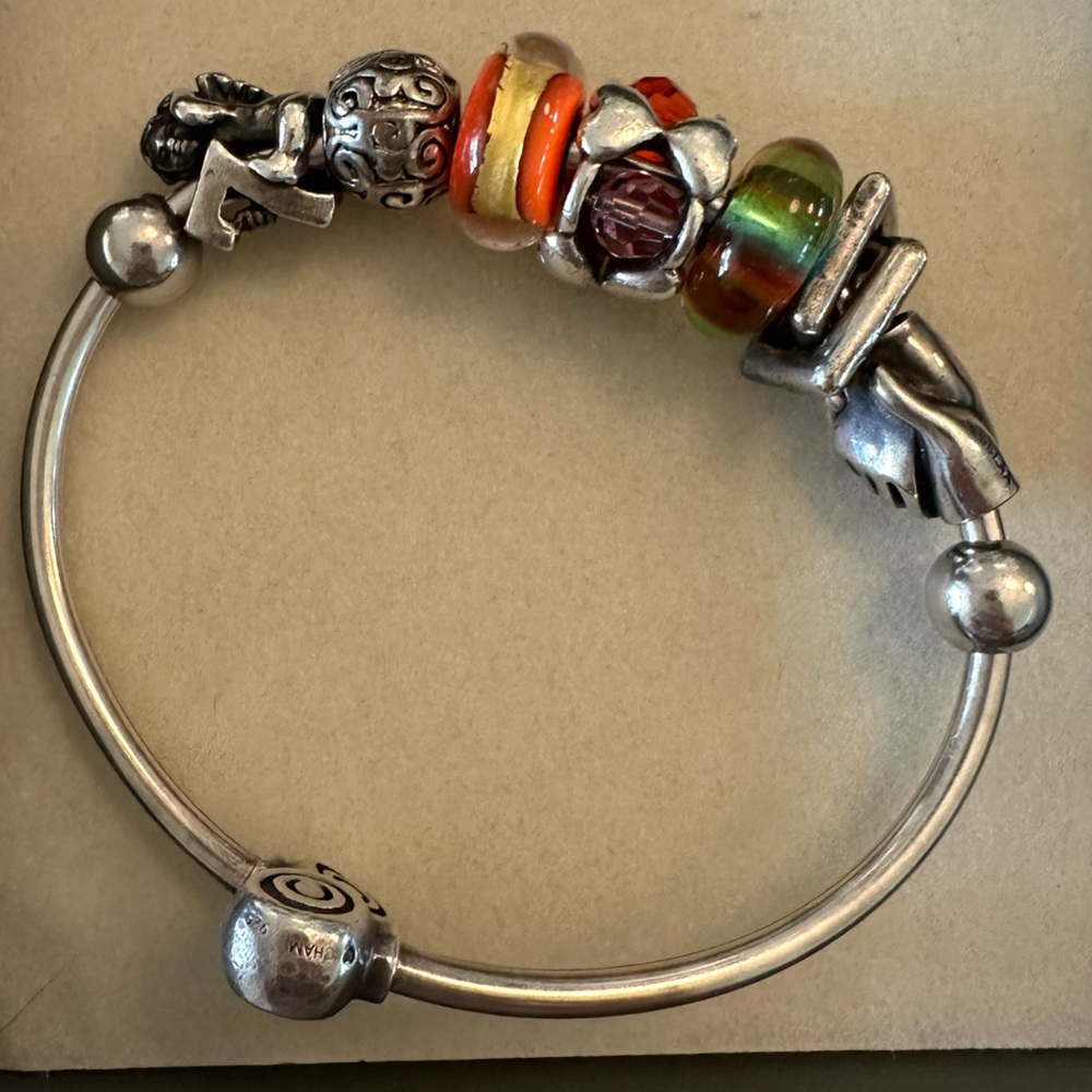 Silver Charm Bracelet with Multicolor TrollBeads. Bracelet is sterling.